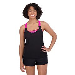 All in Motion Women's Square Neck Tankini Top (Black/White Stripe)