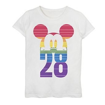 Disney's Mickey Mouse Girls 7-16 28 Rainbow Striped Big Head Tee