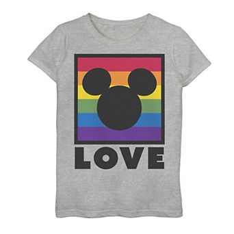 Girls 7-16 Disney Mickey Mouse Love Framed Rainbow Stripe Tee