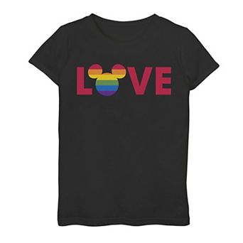 Disney's Mickey Mouse Girls 7-16 Love Head Rainbow Stripe Tee