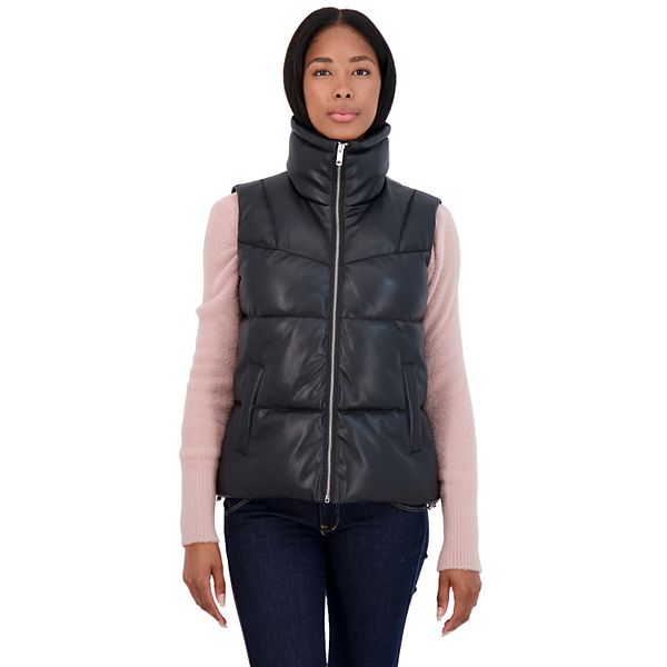 Women's Sebby Collection Faux Leather Puffer Vest