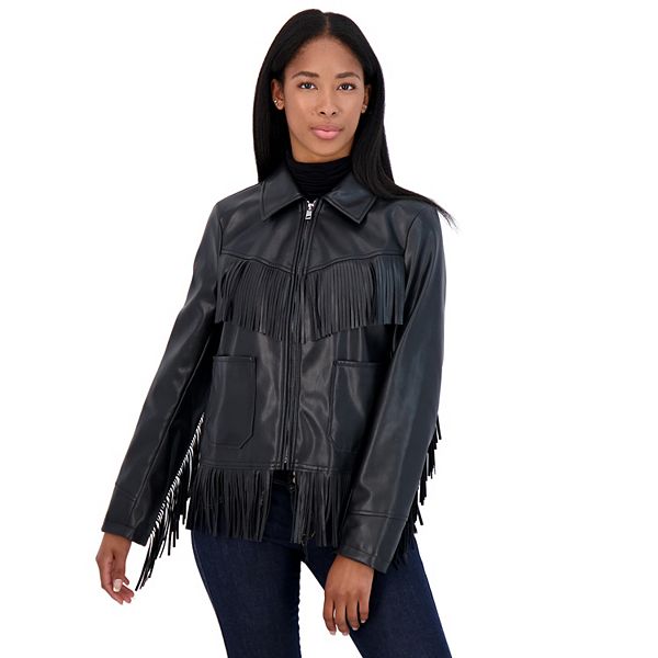 Women's Sebby Collection FauxLeather Fringe Jacket