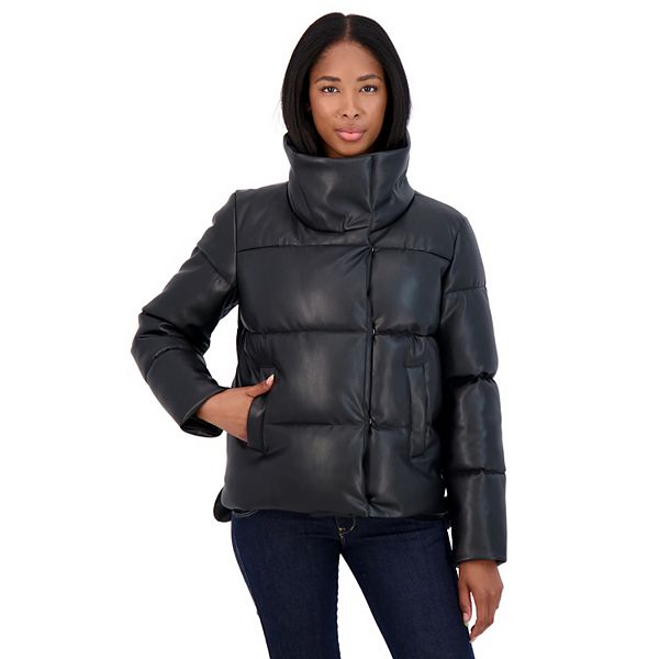 Women's Sebby Collection Faux Leather Puffer Jacket