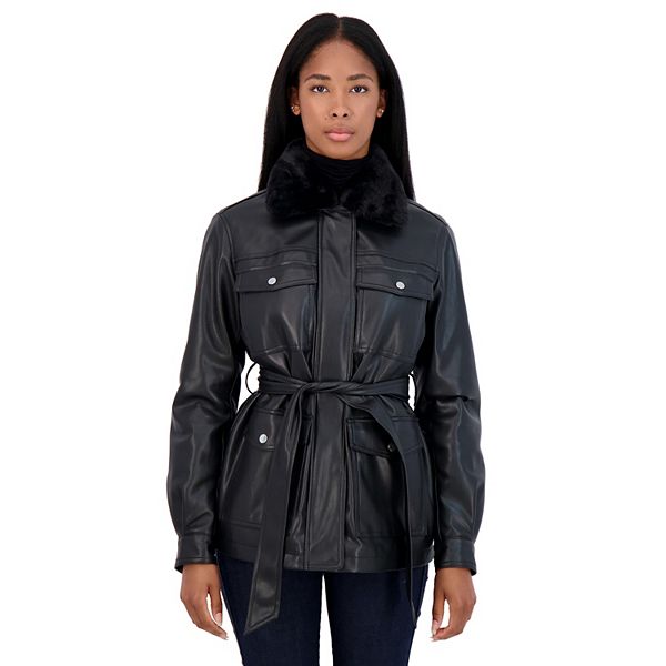 Belted faux leather clearance jacket