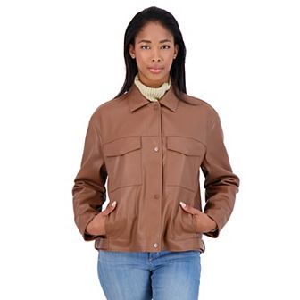 Women's Sebby Collection Faux Leather Shirt Jacket