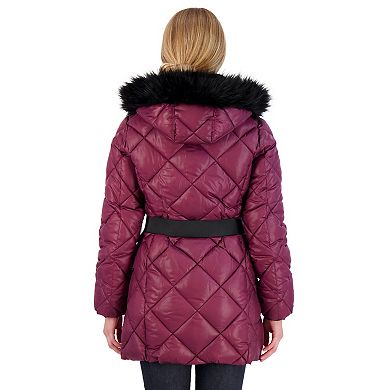 Women's Sebby Collection Quilted 3/4 Belted Puffer Jacket