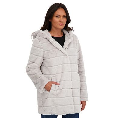 Women's Sebby Collection Hooded Reversible Faux-Fur Coat