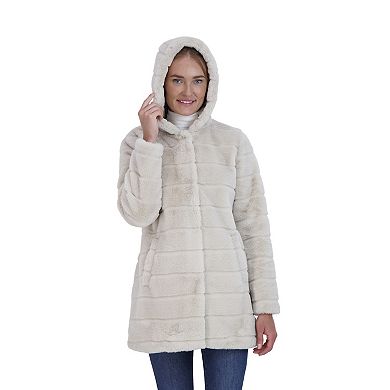 Women's Sebby Collection Hooded Reversible Faux-Fur Coat