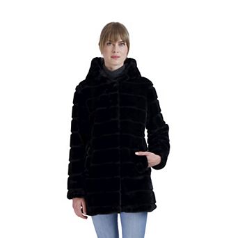 Women's Sebby Collection Hooded Reversible Faux-Fur Coat