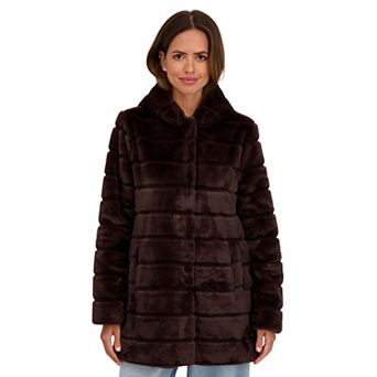 Women's Sebby Collection Hooded Reversible Faux-Fur Coat