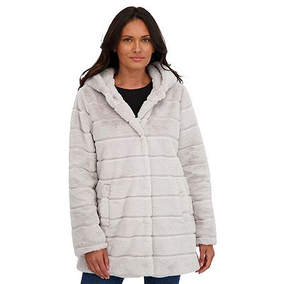 Women's Sebby Collection Hooded Reversible Faux-Fur Coat