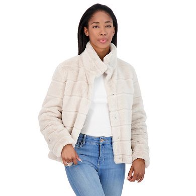 Women's Sebby Collection Reversible Grooved Faux Fur Jacket