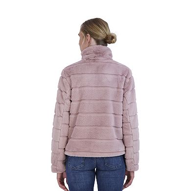 Women's Sebby Collection Reversible Grooved Faux Fur Jacket