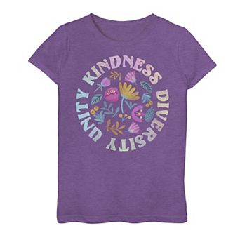 Girls 7-16 Unity Kindness Disversity Circle Flower Text Tee