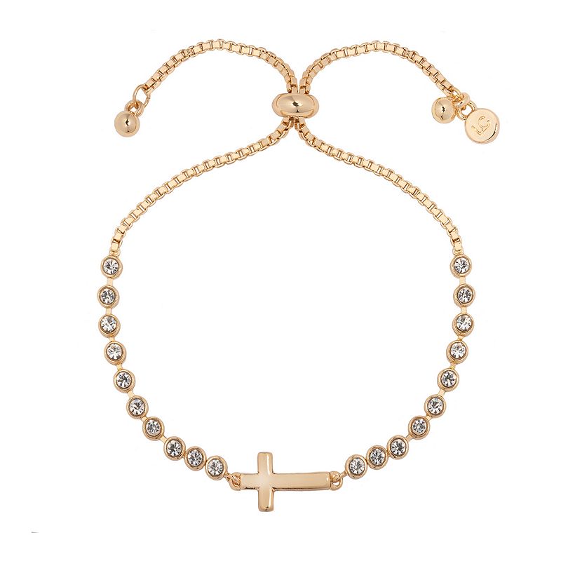 LC Lauren Conrad Dainty Cross Pull-Tie Bracelet, Womens, Gold
