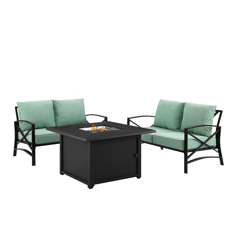 Crosley Kaplan 3-Piece Outdoor Metal Conversation Set with Fire Table, Gree