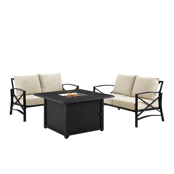 Crosley Kaplan 3-Piece Outdoor Metal Conversation Set with Fire Table - Oatmeal