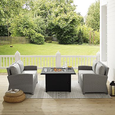 Crosley Bradenton 3-Piece Wicker Loveseat Set with Fire Table