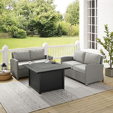 Crosley Bradenton 3-Piece Wicker Loveseat Set with Fire Table