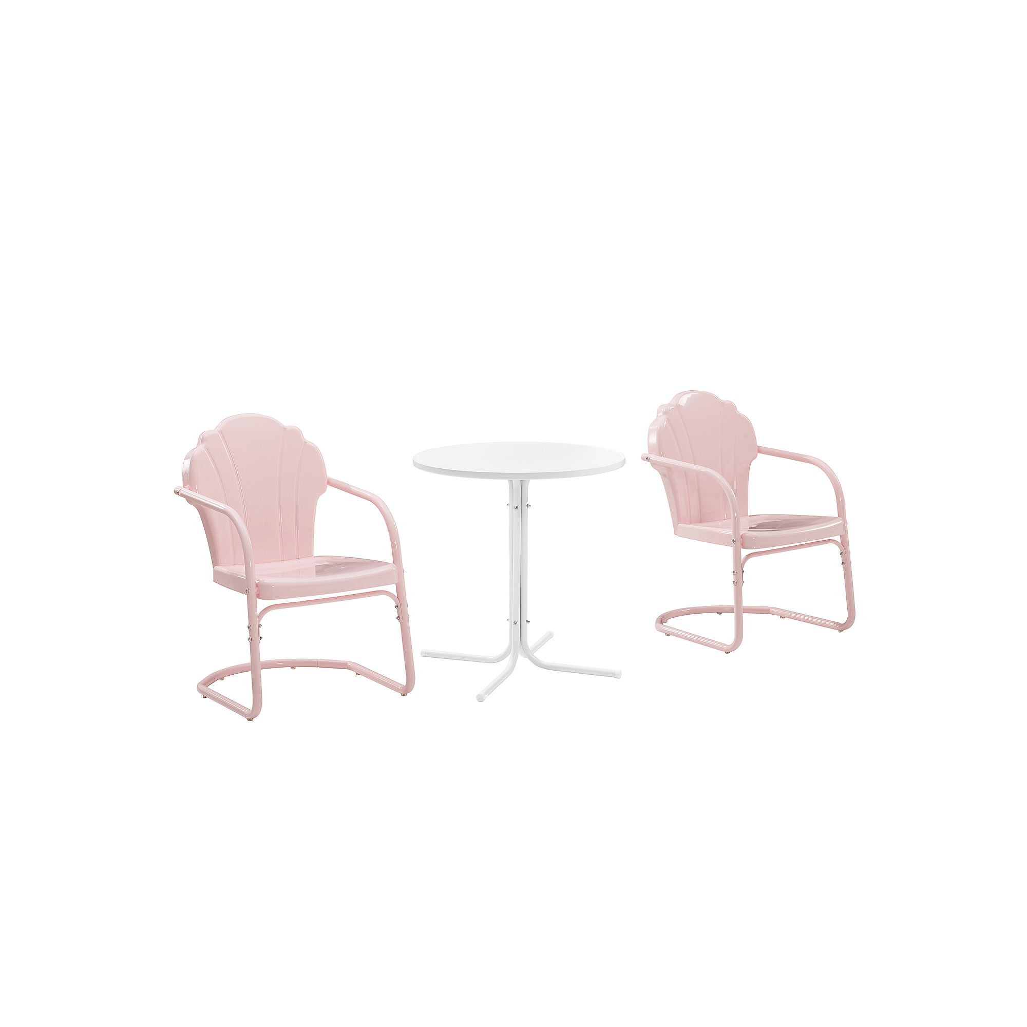 Crosley Tulip 3-Piece Outdoor Metal Bistro Set, Pastel Pink Gloss