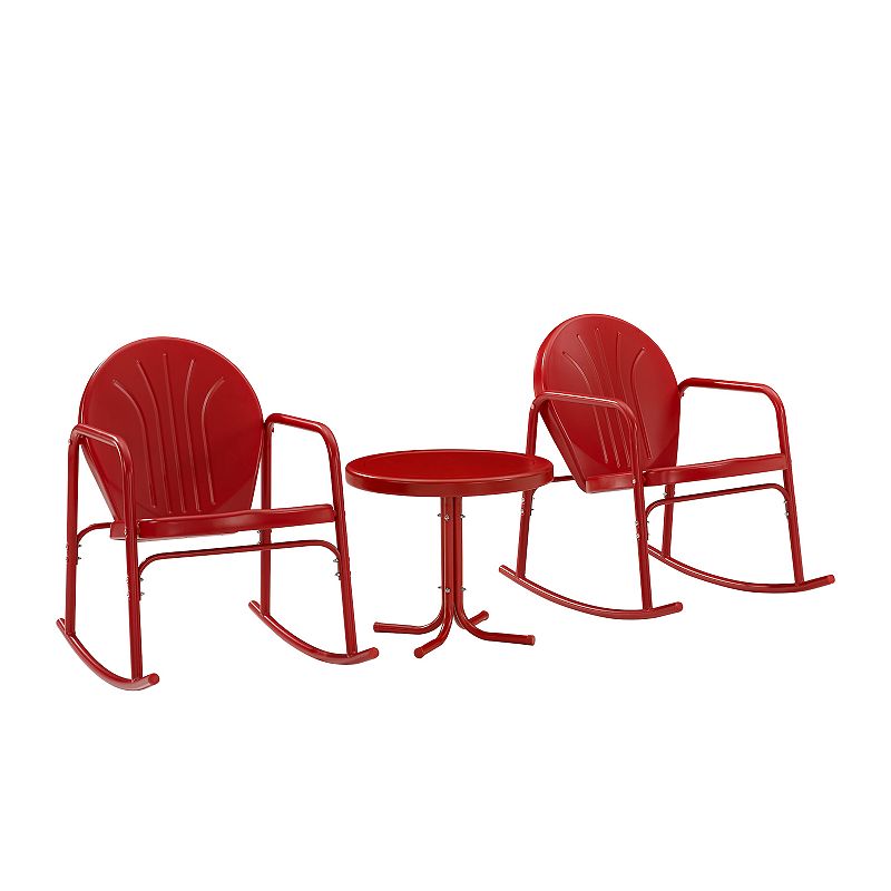 Crosley Griffith 3-Piece Outdoor Metal Rocking Chair Set, Red