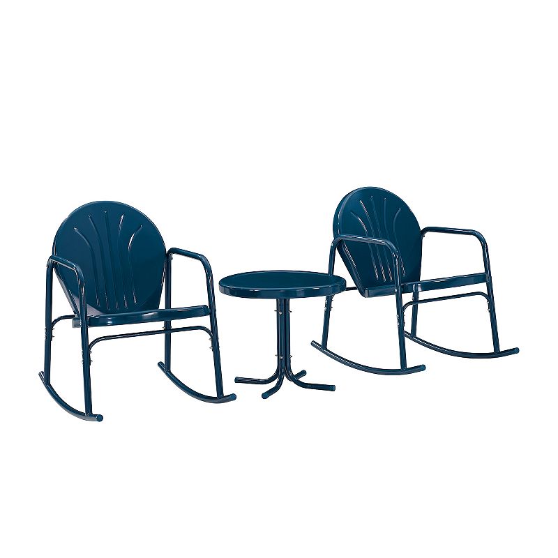 Crosley Griffith 3-Piece Outdoor Metal Rocking Chair Set, Blue