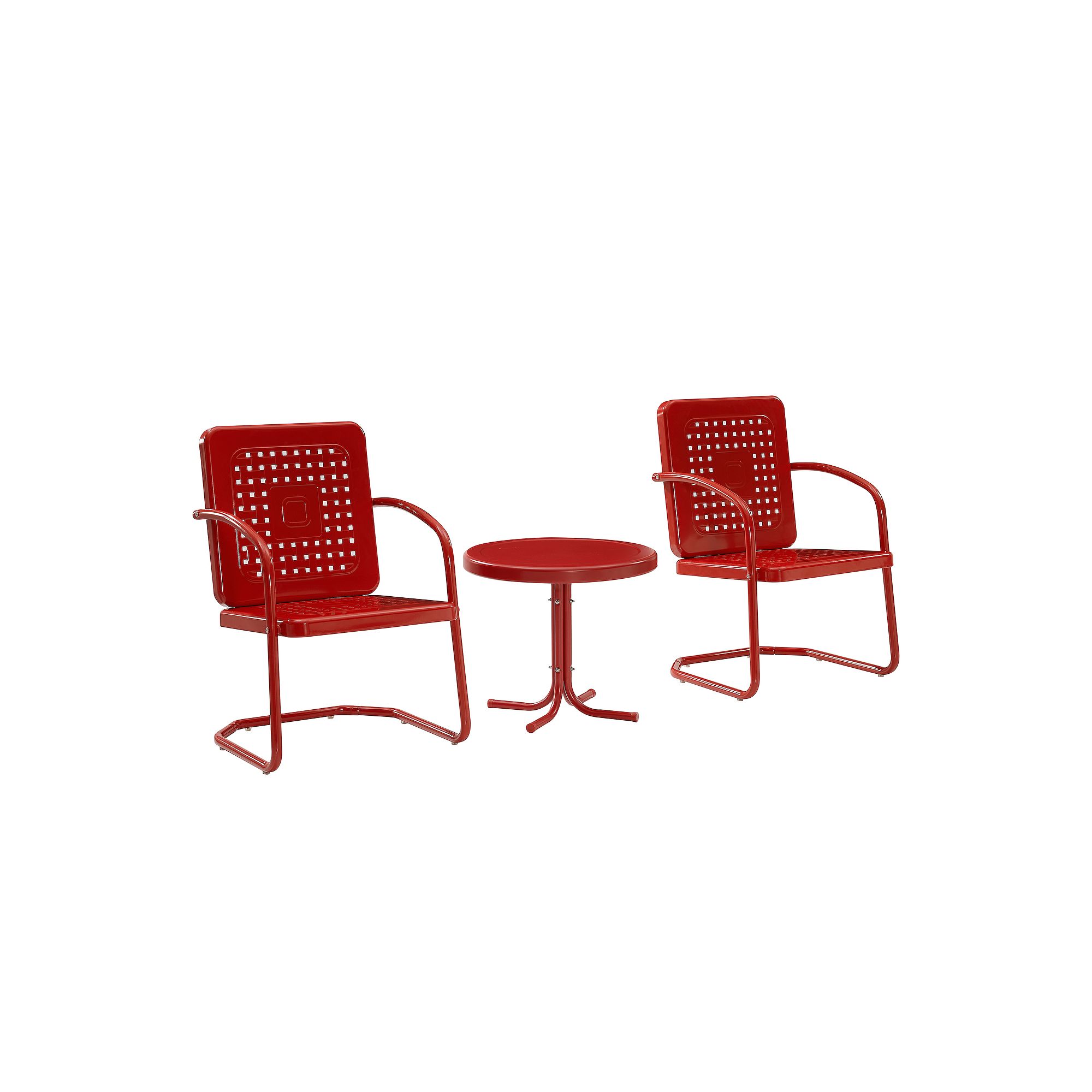 Crosley Bates 3-Piece Outdoor Metal Armchair & Table Set, Bright Red Gloss