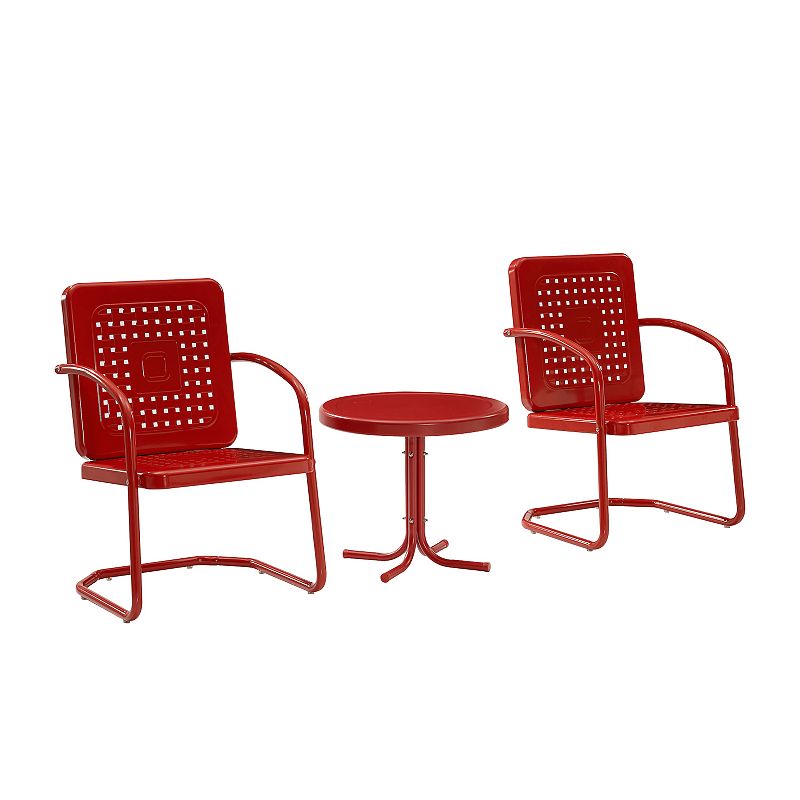 Crosley Bates 3-Piece Outdoor Metal Armchair & Table Set, Red
