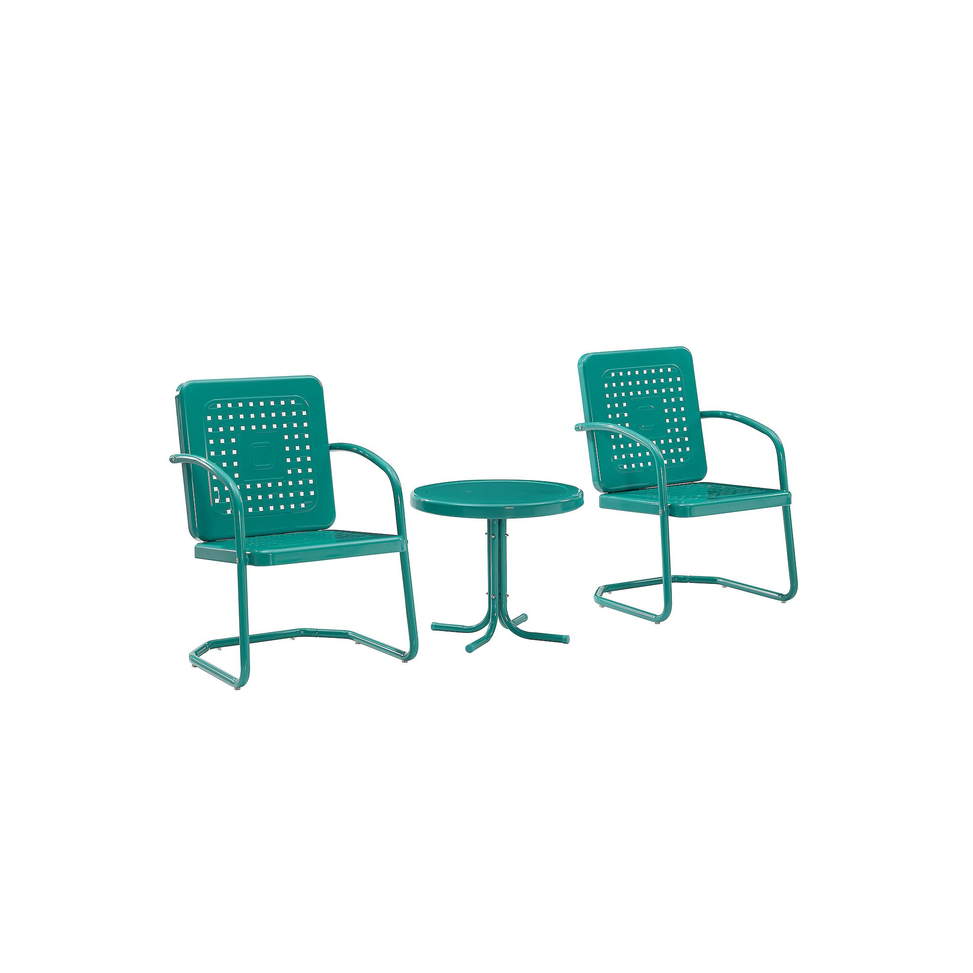 Crosley Bates 3-Piece Outdoor Metal Armchair & Table Set, Turquoise Gloss