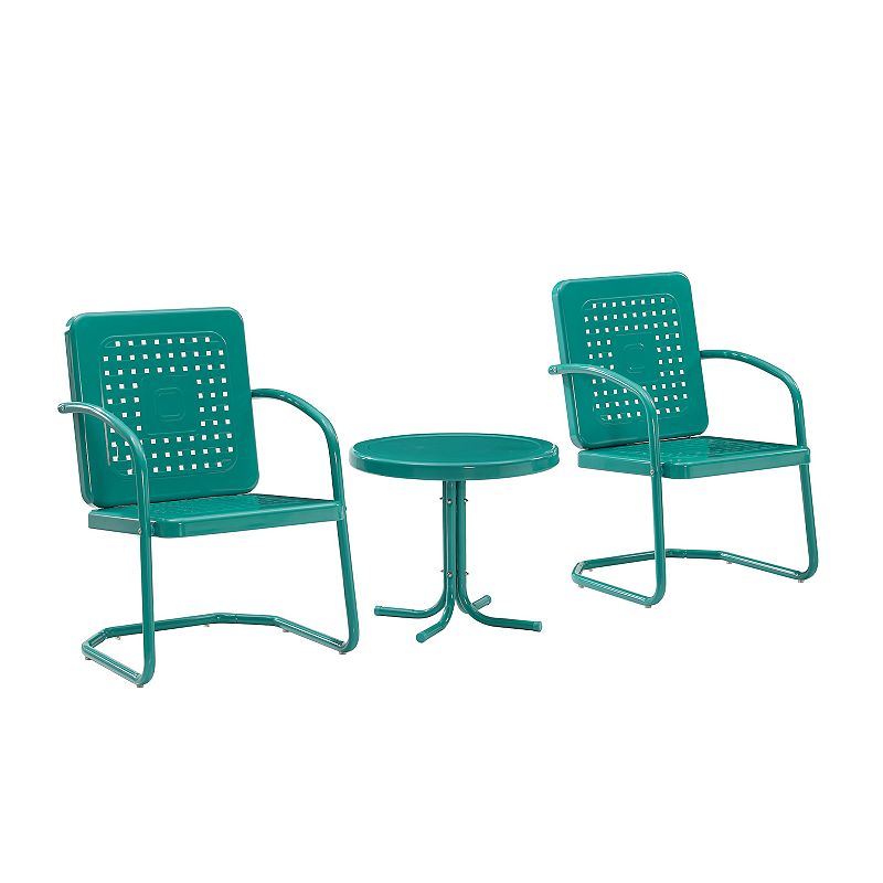 Crosley Bates 3-Piece Outdoor Metal Armchair & Table Set, Blue