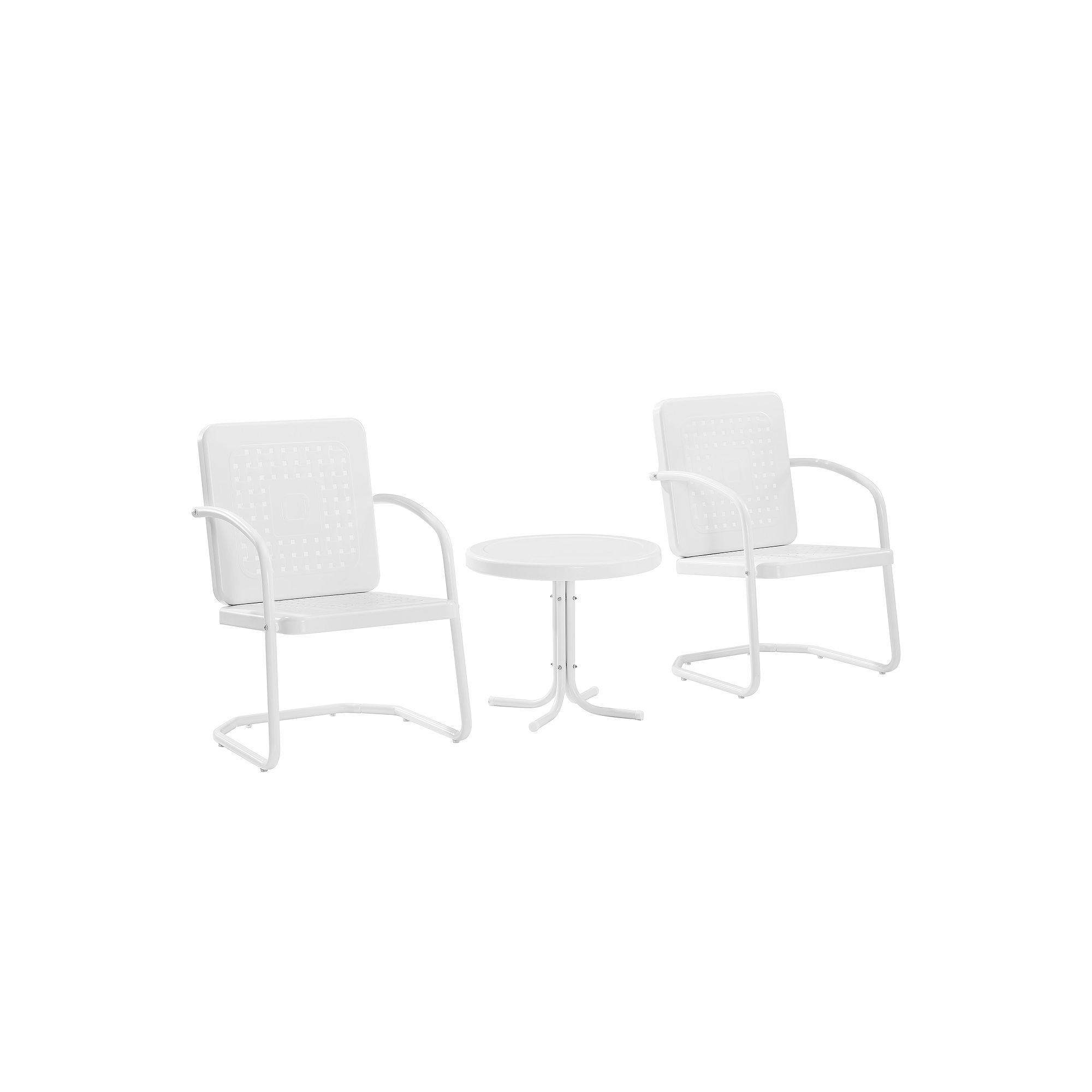 Crosley Bates 3-Piece Outdoor Metal Armchair & Table Set, White Gloss