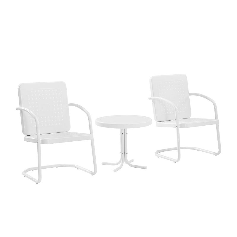 Crosley Bates 3-Piece Outdoor Metal Armchair & Table Set, White