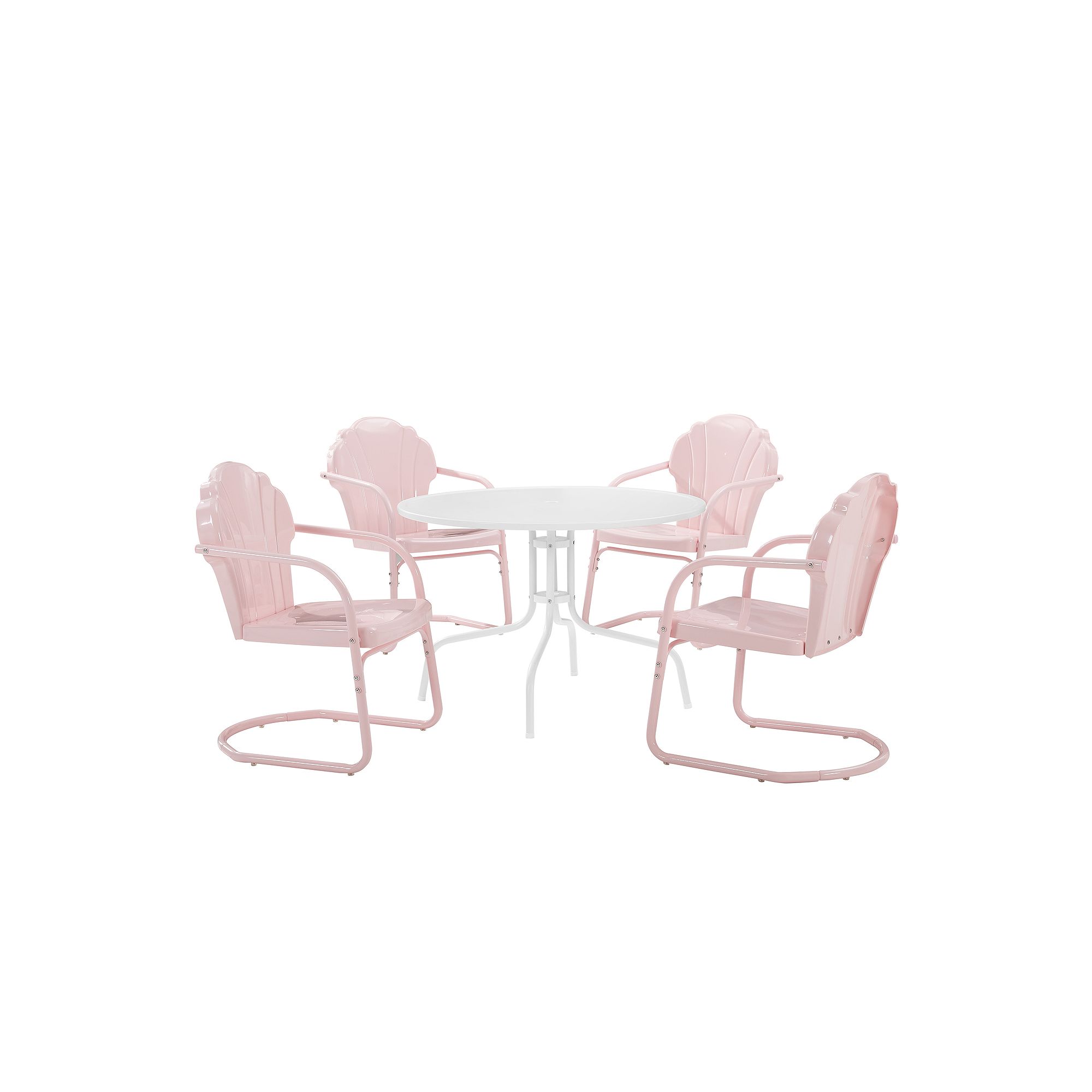 Crosley Tulip 5-Piece Outdoor Metal Dining Set, Pastel Pink Gloss