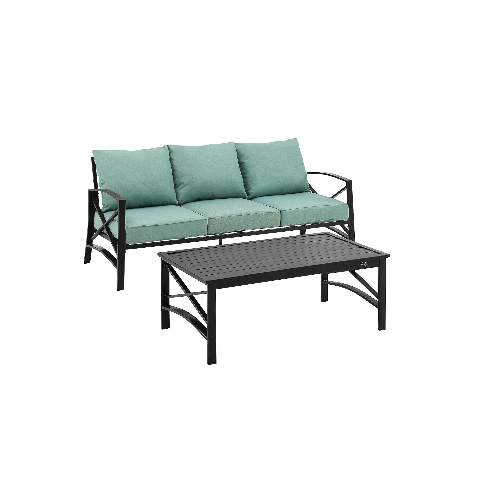 Crosley Kaplan 2-Piece Outdoor Metal Sofa & Coffee Table Set, Blue