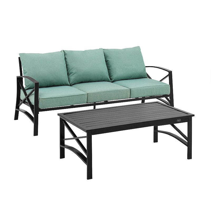 Crosley Kaplan 2-Piece Outdoor Metal Sofa & Coffee Table Set, Green