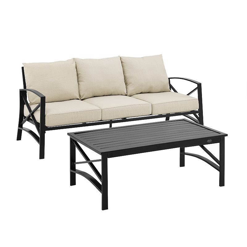Crosley Kaplan 2-Piece Outdoor Metal Sofa & Coffee Table Set, Beig/Green