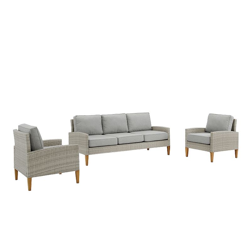 Crosley Capella Outdoor 3-Piece Wicker Sofa Set, Grey