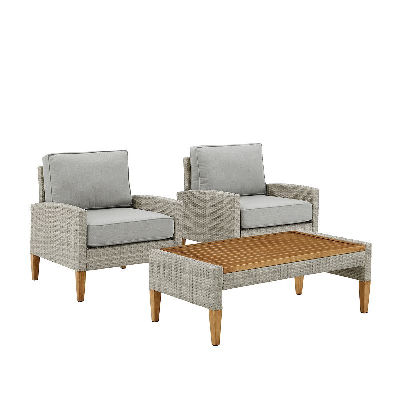 Crosley Capella Outdoor 3-Piece Wicker Chair Set, Grey