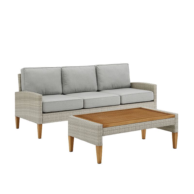 Crosley Capella Outdoor 2-Piece Wicker Sofa & Coffee Table Set, Grey