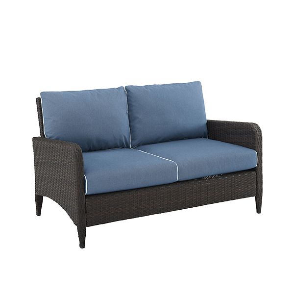 Kiawah Outdoor Wicker Loveseat Blue - Crosley