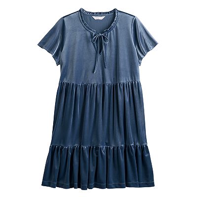 blue velvet babydoll dress Coffee Plus Size Velvet Babydoll Mini Dress With Puff Sleeve Coffee / 2X / 95%Polyester+5%Elastane by Blue Zone Planet