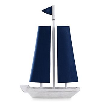 Moulded Sail Boat Table Lamp with Two U shaped Blue Sail Shades