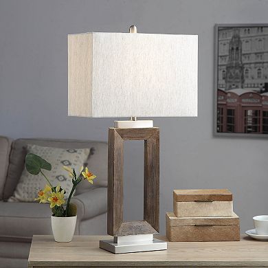 Moulded Hollow Rectangle Table Lamp with Brushed Steel Accents