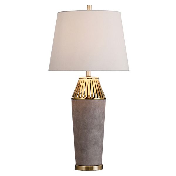 Gray Ceramic Column with Slotted Brass Top Table Lamp