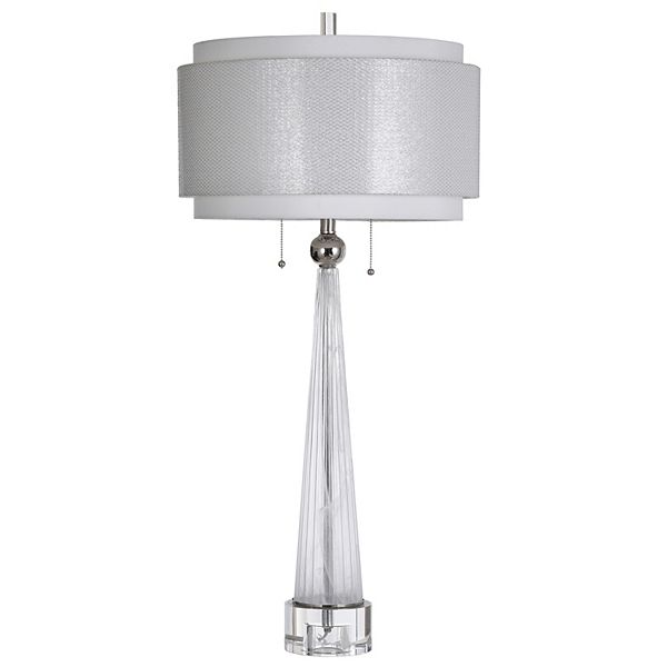 Elegant Glass Column Table Lamp with Crystal Glass Round Base & Two