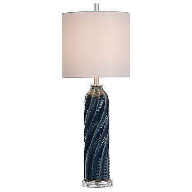 Cylindrical Table Lamp with Diagonal Texture & Acrylic Base