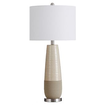 Slightly Tapered Two Tone Round Ceramic Lamp with Brushed Silver Base