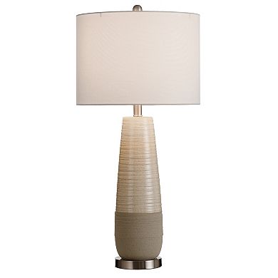 Slightly Tapered Two Tone Round Ceramic Lamp with Brushed Silver Base