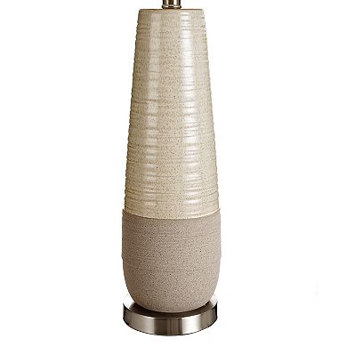 Slightly Tapered Two Tone Round Ceramic Lamp with Brushed Silver Base