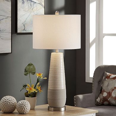 Slightly Tapered Two Tone Round Ceramic Lamp with Brushed Silver Base